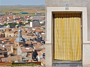 a charming town, and a curtain covered door
