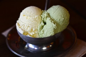 creamy pistachio and saffron gelato