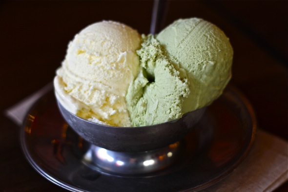 creamy pistachio and saffron gelato